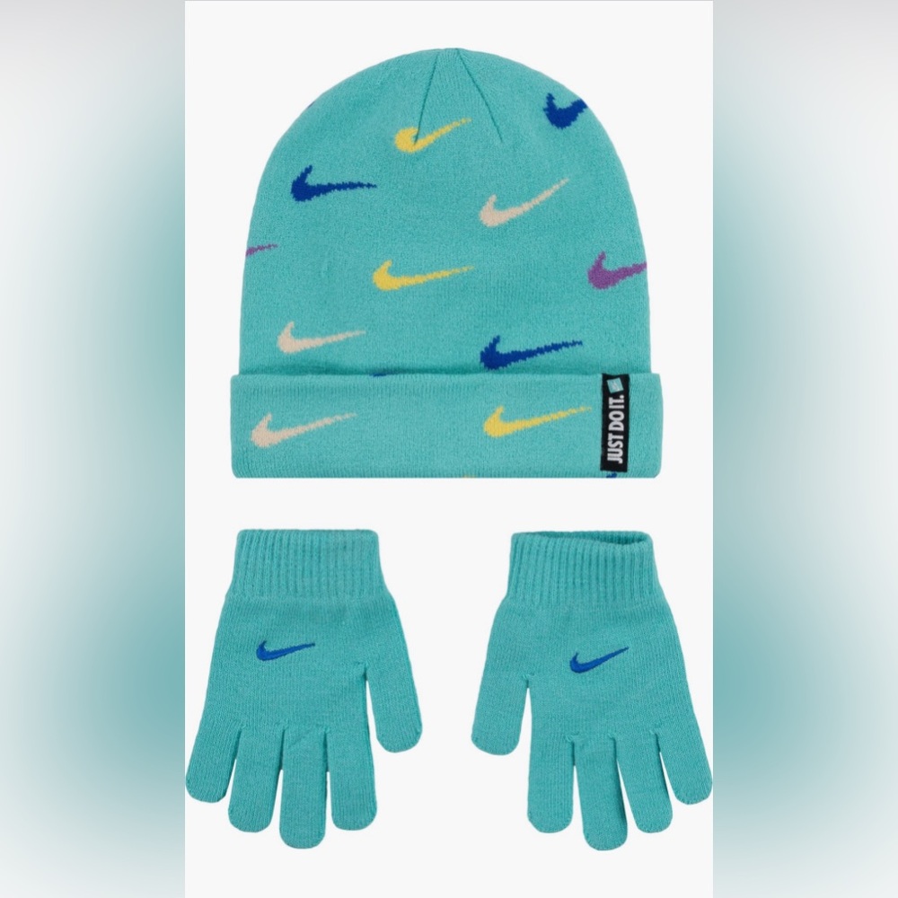 Nike Boys Swoosh beanie and gloves in green frost